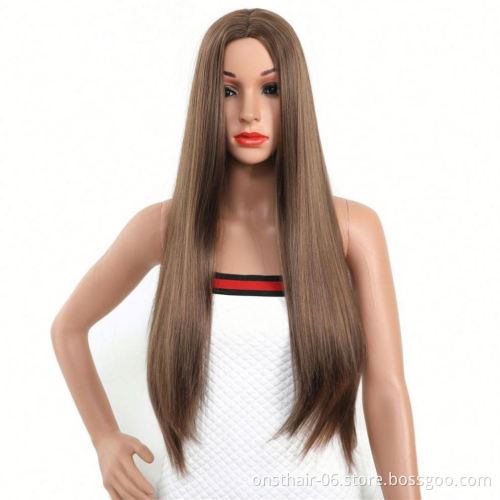MYZYR straight hair high-quality synthetic wigs, 30-inch heat-resistant wigs of various colors, noble golden synthetic wigs
